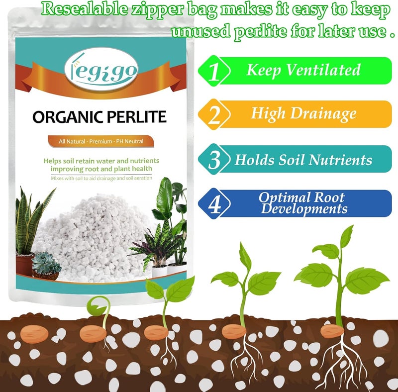 Legigo 4 Quarts Organic Horticultural Perlite for Plants Indoor- Natural Horticultural Soil Additive Conditioner Mix for Improves Drainage, Ventilation and Root Growth - Image 2